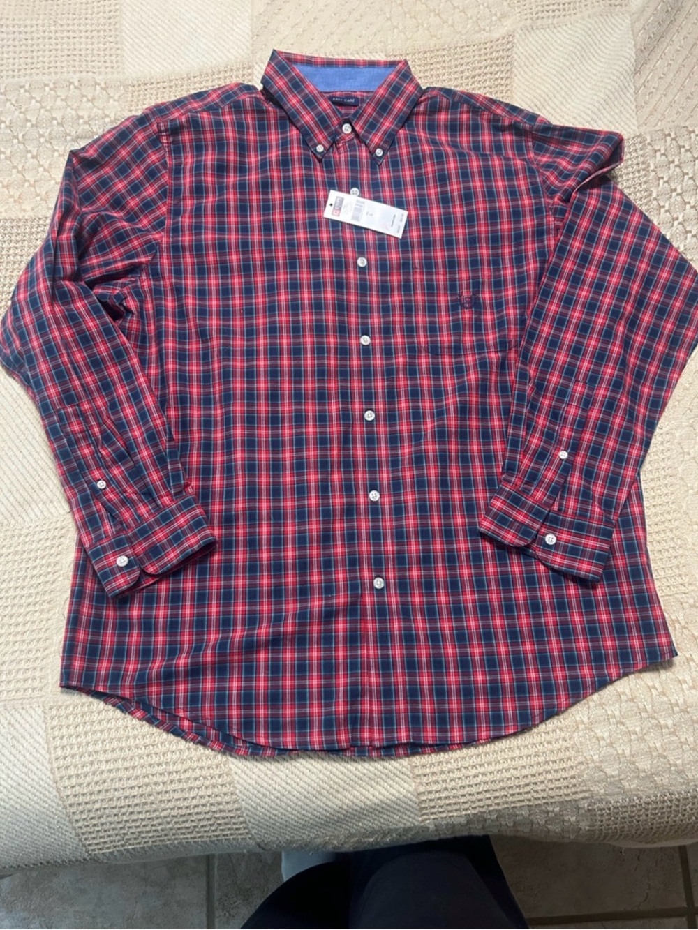 Chaps Red and Navy Plaid Button-Up Shirt